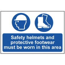 Safety helmets and protective footwear must be worn Sign