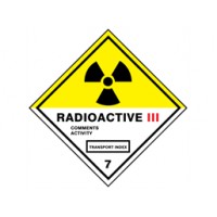 Radioactive 111, class 7, hazard warning diamond label, magnetic