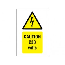 Caution 230 volts symbol and text safety Sign.