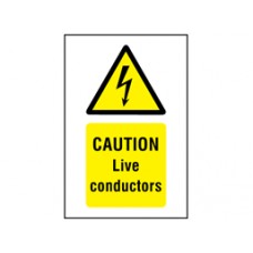 Caution Live conductors symbol and text safety Sign.