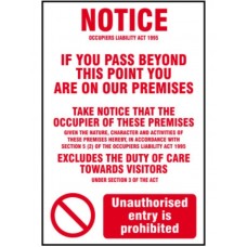 Occupiers Liability Act Sign