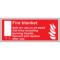 Fire blanket, Safe for use on all small risk fires including burning liquids symbol and text safety Sign.