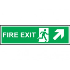 Fire exit arrow diagonal up-right symbol and text safety Sign.