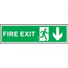 Fire exit arrow down symbol and text safety Sign.