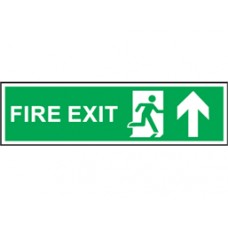 Fire exit arrow up symbol and text safety Sign.