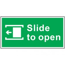 Slide to open left safety Sign. Slide to open left safety Sign.