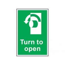 Turn to open anti-clockwise symbol and text safety Sign.