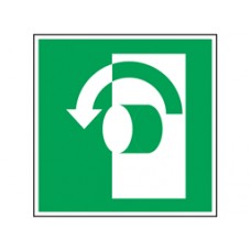 Turn to open (arrow left) safety Sign.