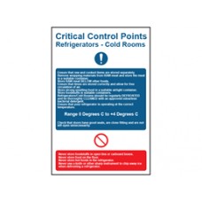 Critical control points, refrigerators cold rooms safety Sign.