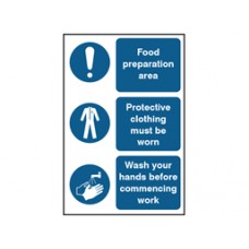 Food preparation area, protective clothing, wash your hands safety Sign.