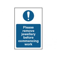 Please remove jewellery before commencing work safety Sign. Please remove jewellery before commencing work safety Sign.