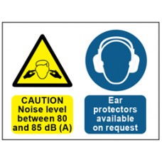 Caution noise level between 80 and 85dB (A), ear protection available on request Sign.